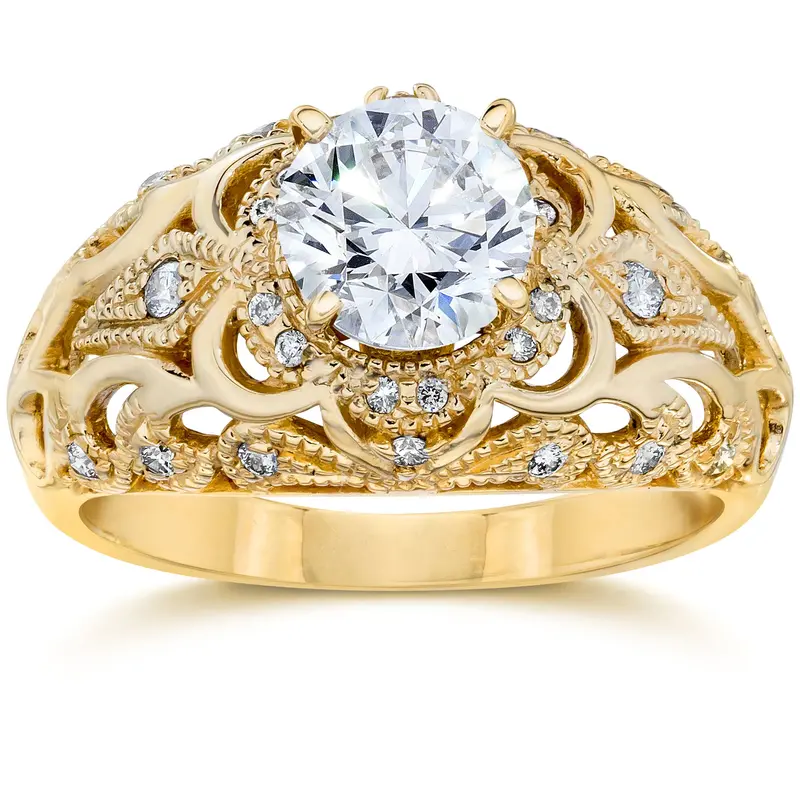 Emery .75Ct Vintage Diamond Antique Engagement 14K Yellow Gold Size Selectable 1