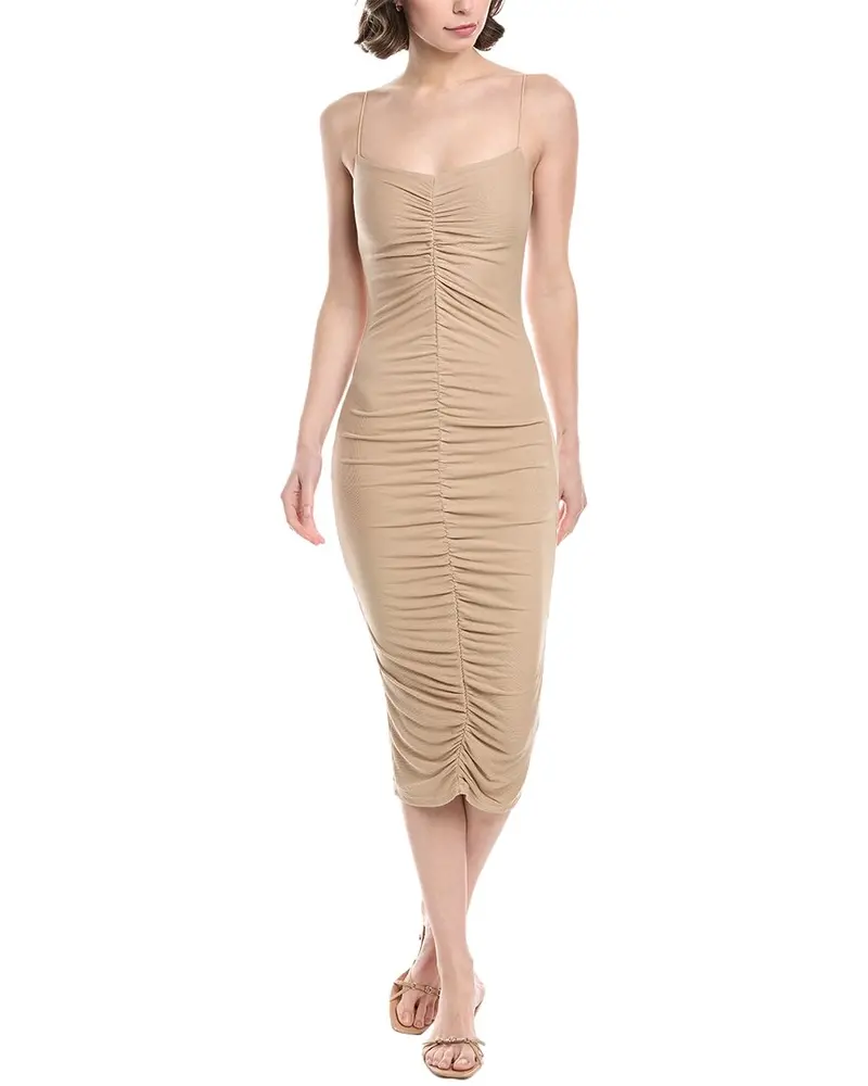 Enza Costa Stretch Knit Ruched Strappy Silk-Blend Midi Dress 1