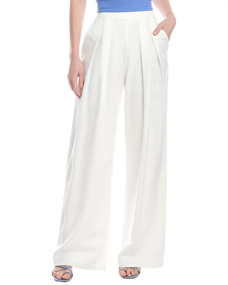 Enza Costa Twill Pleated Wide Leg Linen-Blend Pant 1