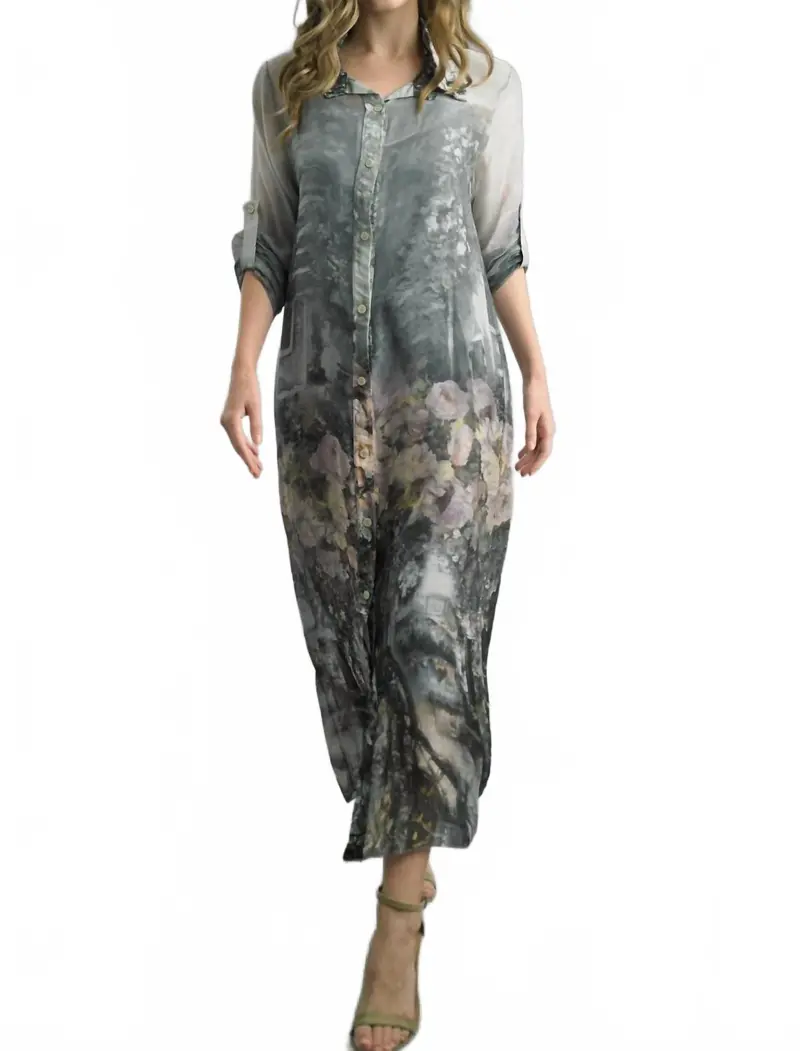 Ethereal Garden Silk Blend Maxi Dress In Grey 1