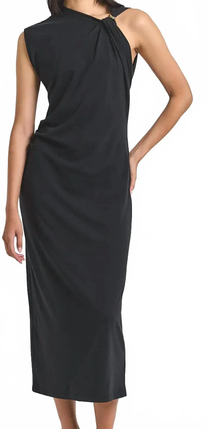 Evelise Asymmetric Embellished Twist Dress In Black 1