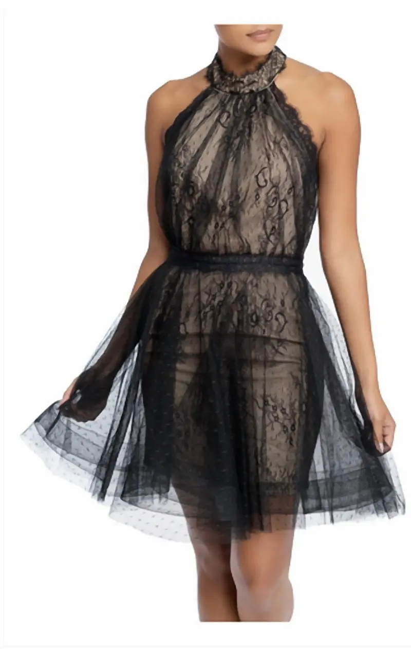 Evelyn Mini Dress In Black And Nude 1