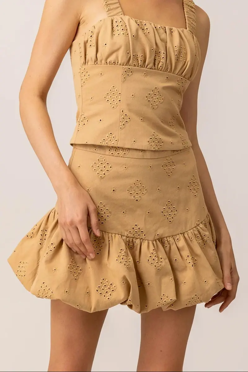 Eyelet Bubble Skirt In Tan 1