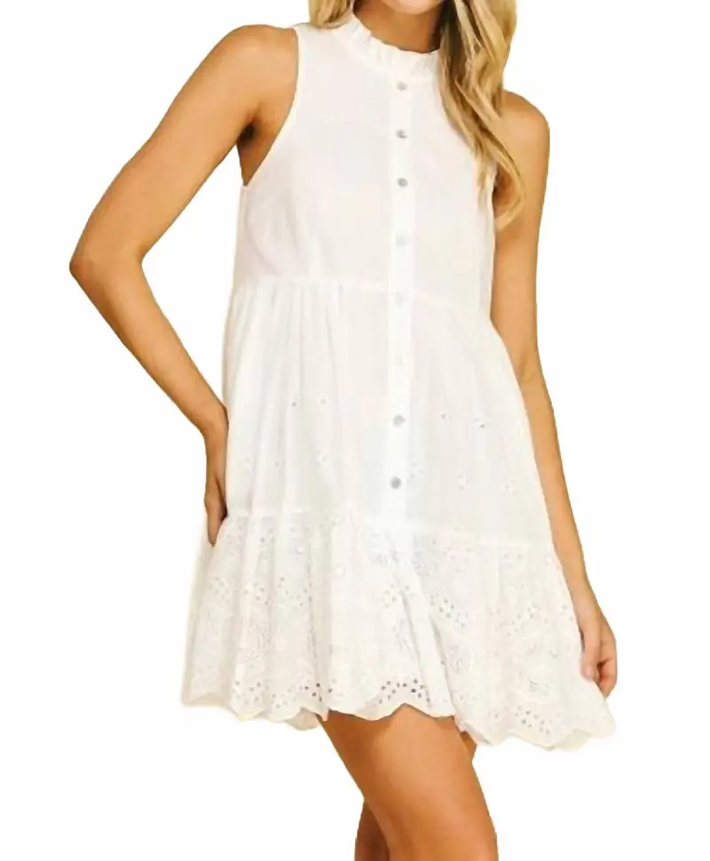 Eyelet Detailed Mini Dress In White 1