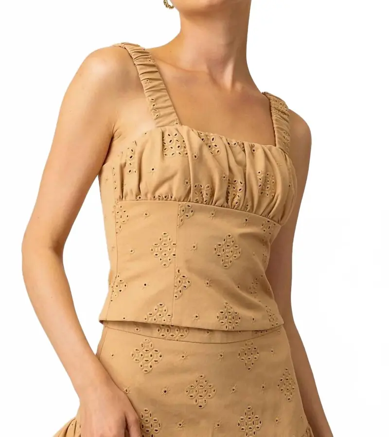 Eyelet Strap Top In Tan 1