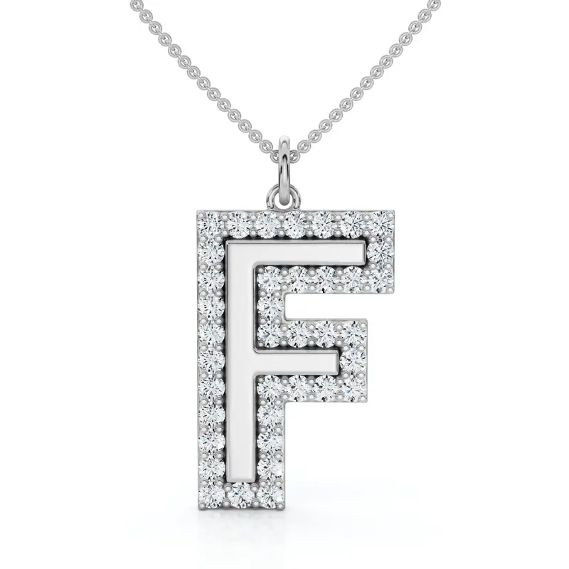 F Initial Diamond Pendant 1 1/3Ct Tw 1" Tall 14K Gold Women's Necklace Lab Grown 1