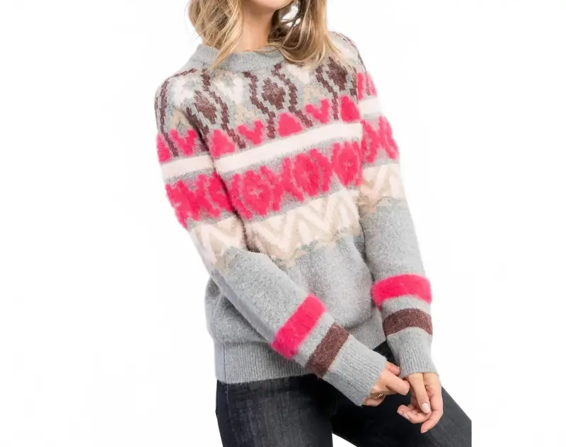 Fair Isle Mohair Knit Sweater In Pink/Grey 1