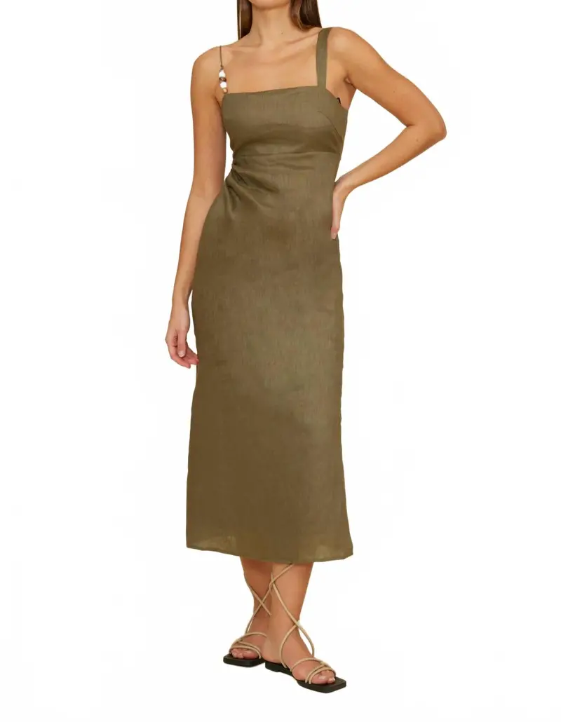 Fallon Bead Detail Dress In Olive 1