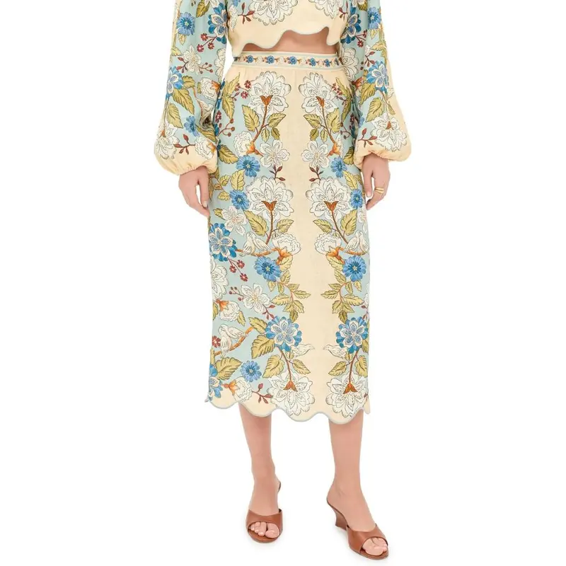 Farm Rio Women's Garden Scarf Midi Skirt, Garden Scarf Blue, M 1