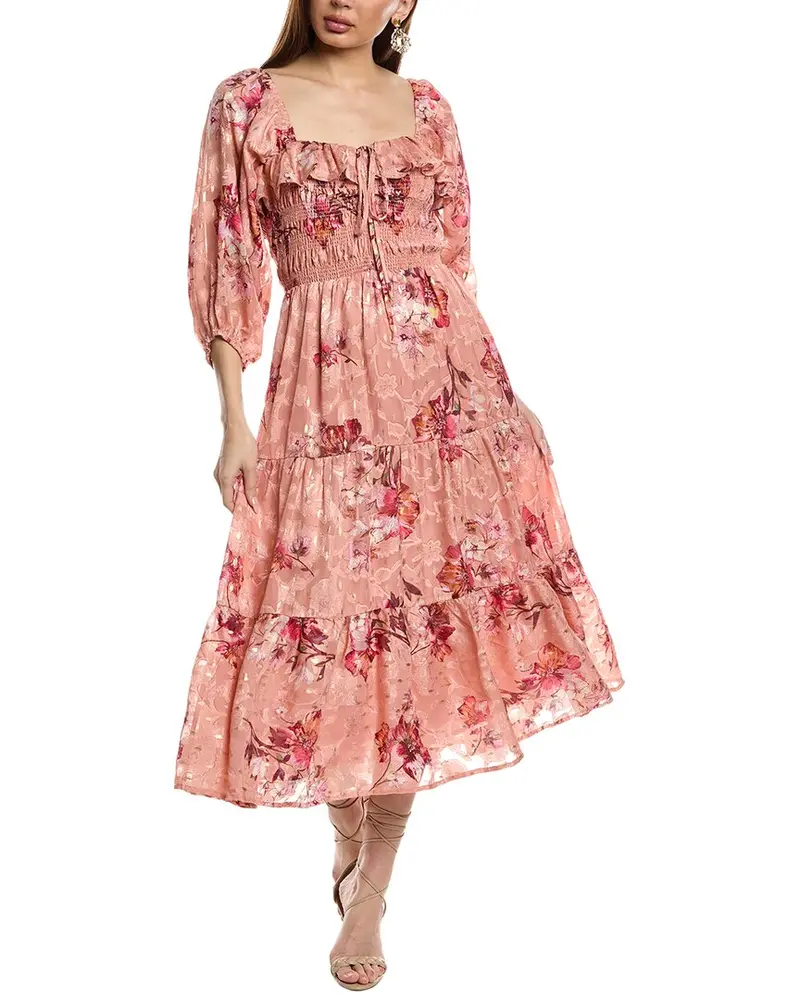 Fate Foiled Floral Print Midi Dress 1
