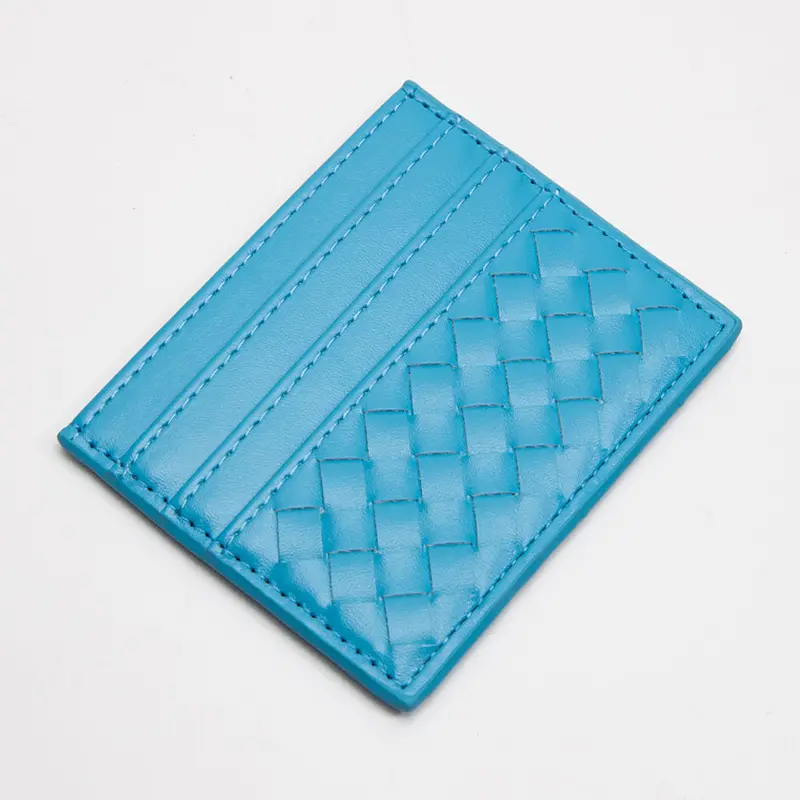 Faux Leather Basket Weave Card Holder Wallet 1