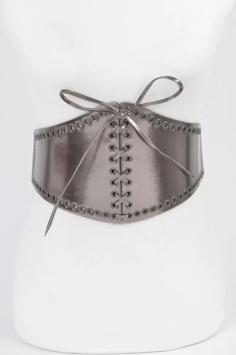 Faux Leather Eyelet Corset Elastic Belt 1