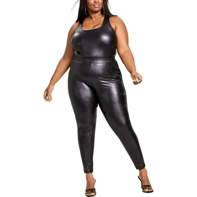 Faux Leather High Rise Leggings - Plus In Black 1