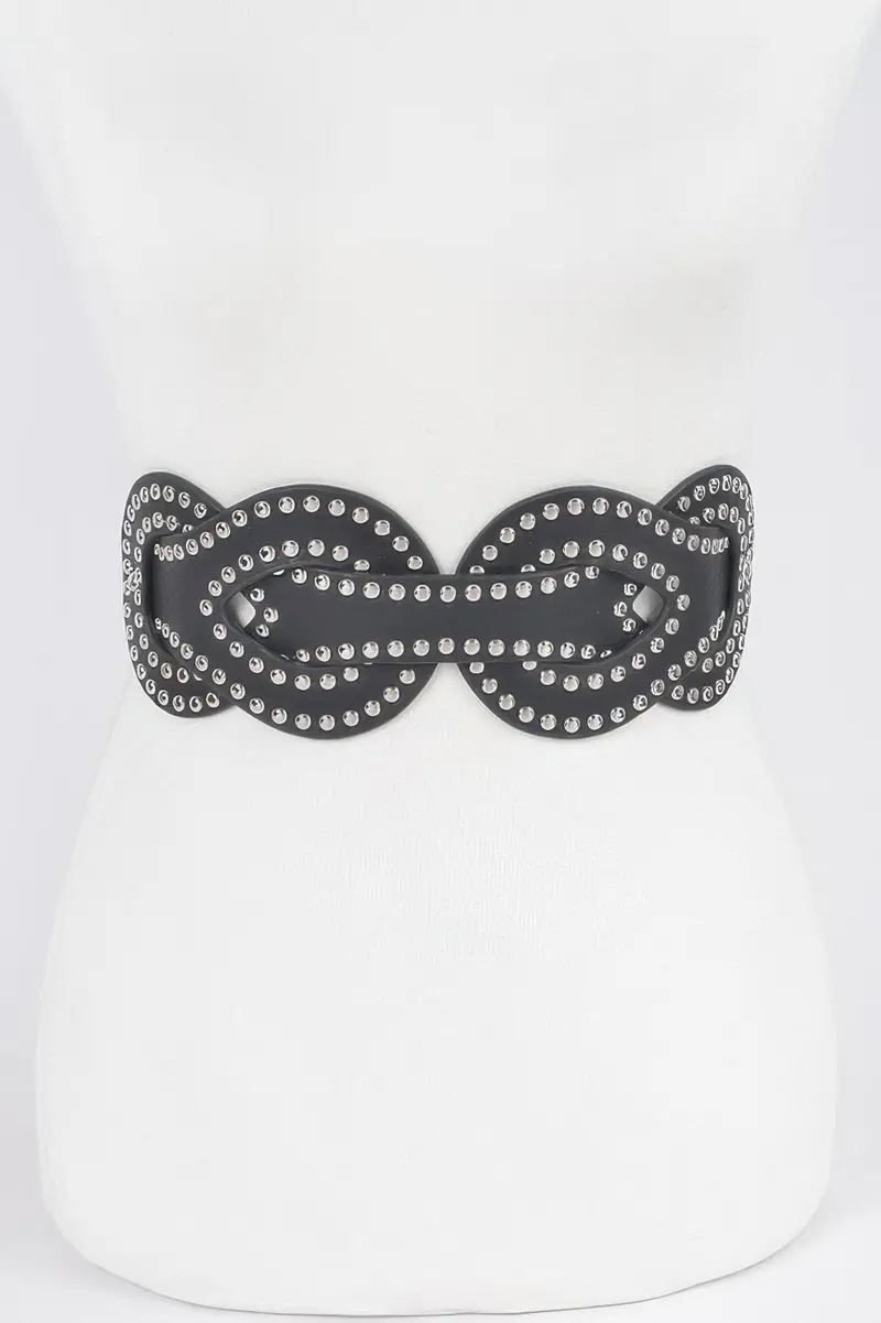 Faux Leather Metal Studded Elastic Belt 1