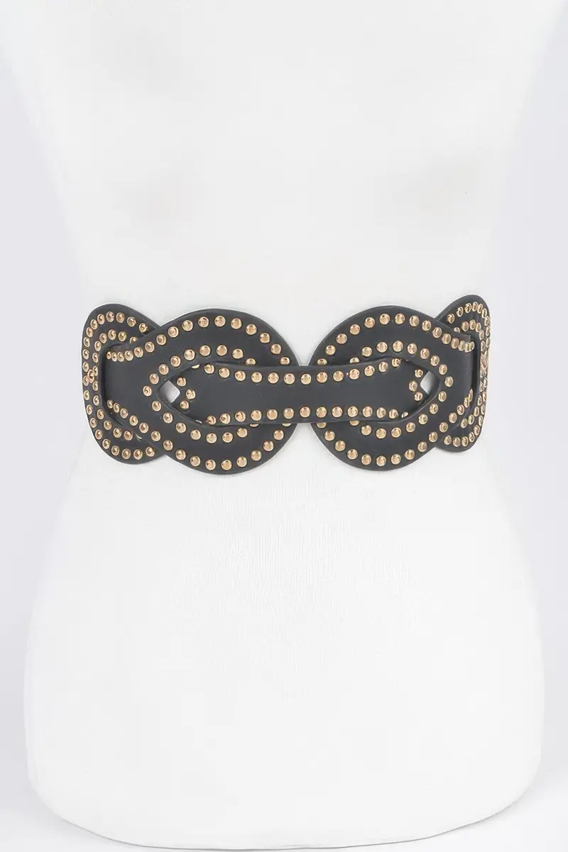 Faux Leather Metal Studded Plus Size Elastic Belt 1