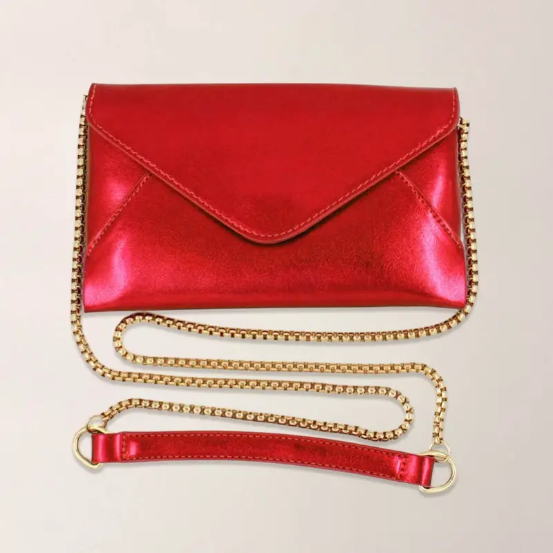 Faux Leather Metallic Envelope Clutch Crossbody Bag 1