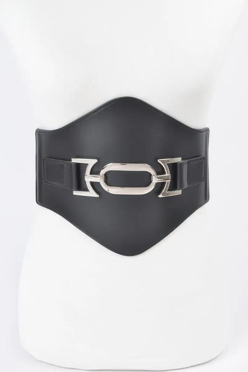 Faux Leather Wide Elastic Belt 1