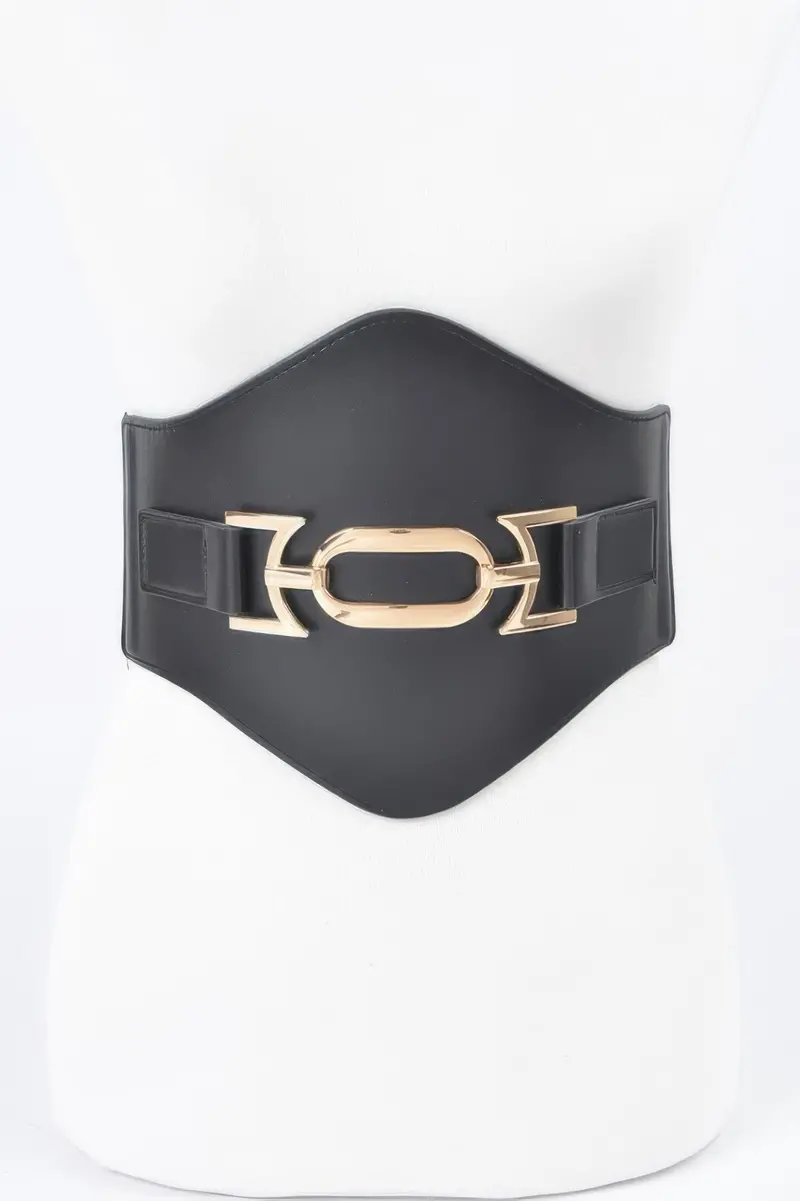 Faux Leather Wide Elastic Plus Size Belt 1