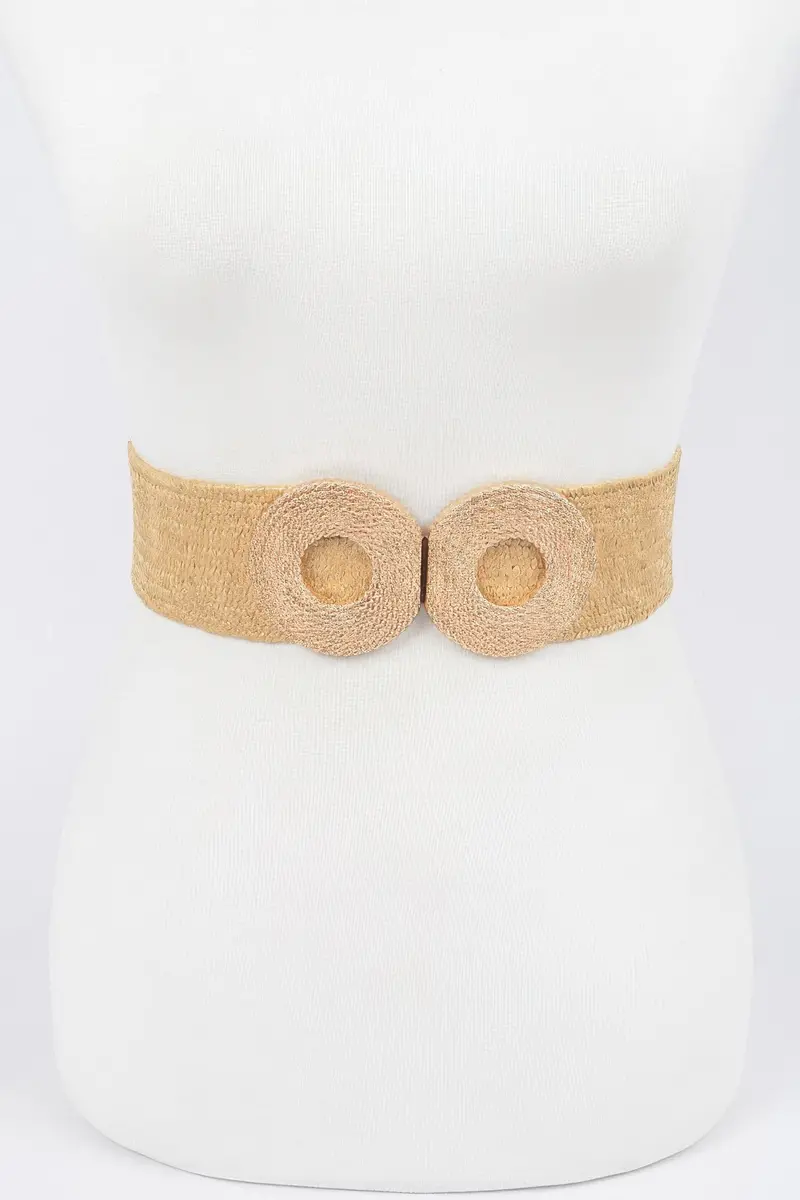Faux Straw Elastic Two Buckles Belt 1