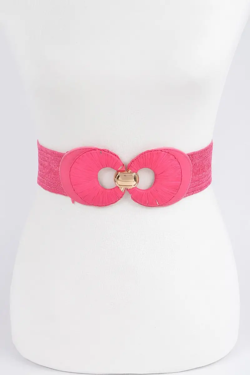 Faux Straw Two Buckle Elastic Belt 1