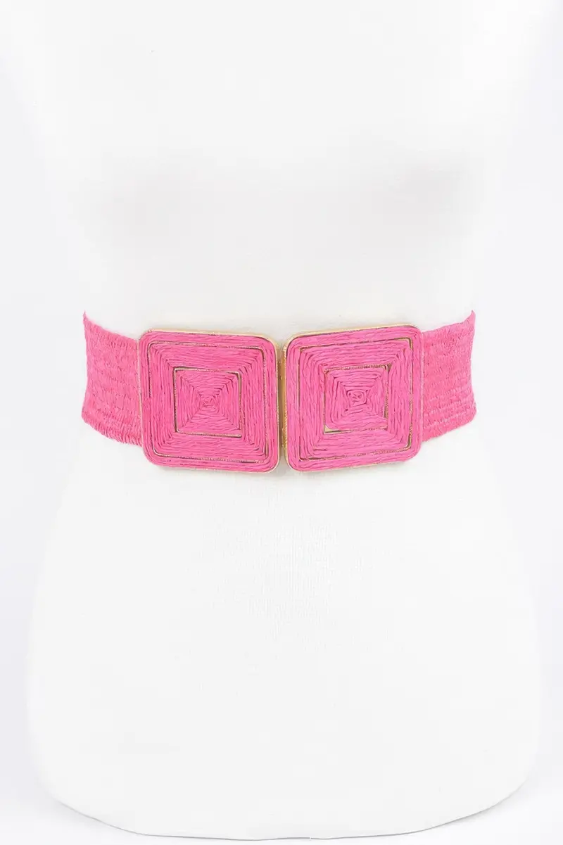 Faux Straw Two Buckle Plus Size Elastic Belt 1