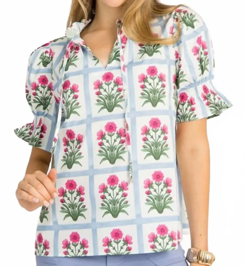 Faye Smocked Sleeve Cuff Top In Magenta 1