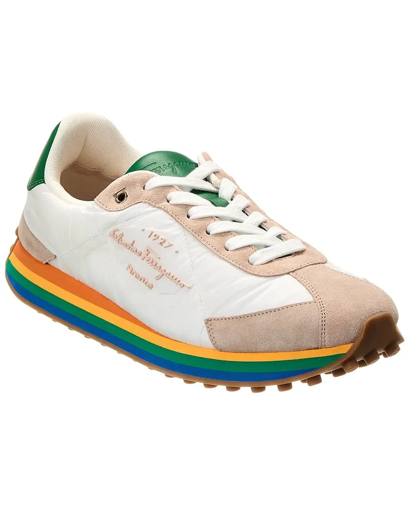 Ferragamo Iggy Dolmias Saddle B Suede & Leather-Trim Sneaker 1