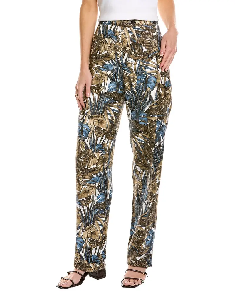 Ferragamo Printed Foliage Silk & Linen-Blend Pant 1
