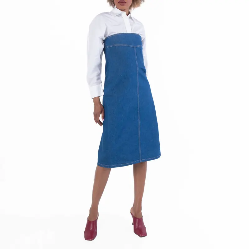 Ferragamo Strapless Cotton Denim Midi Dress 1