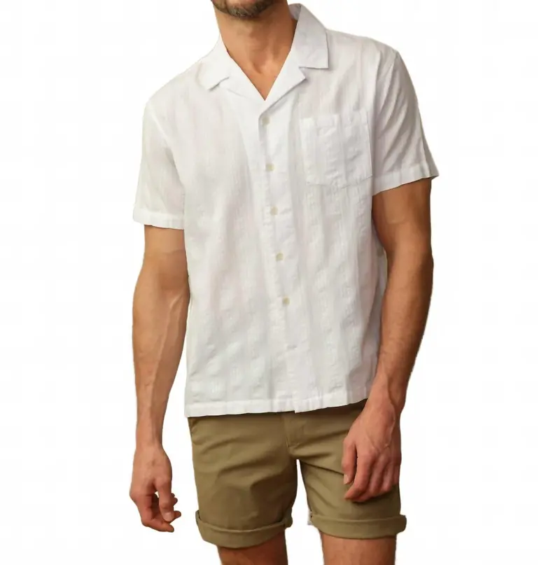 Fez Organic Cotton Short Sleeve Shirt In White Provence Stripe 1
