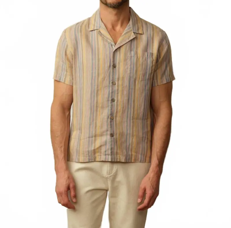 Fez Striped Linen Short Sleeve Shirt In Kauai Stripe 1