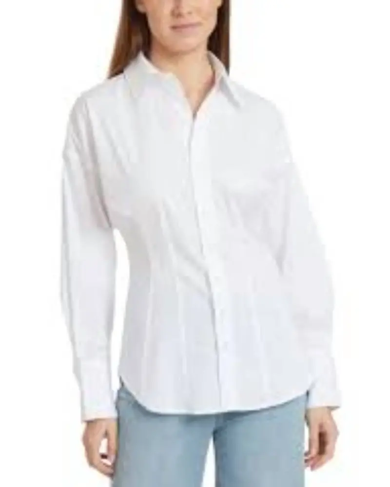 Fitted Waist Button Down Shirt In White 1