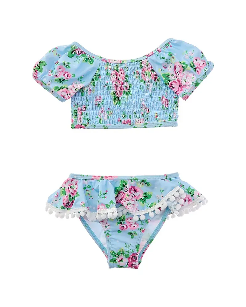 Flap Happy 2Pc Blue Country Floral Top & Bikini Bottom Set 1