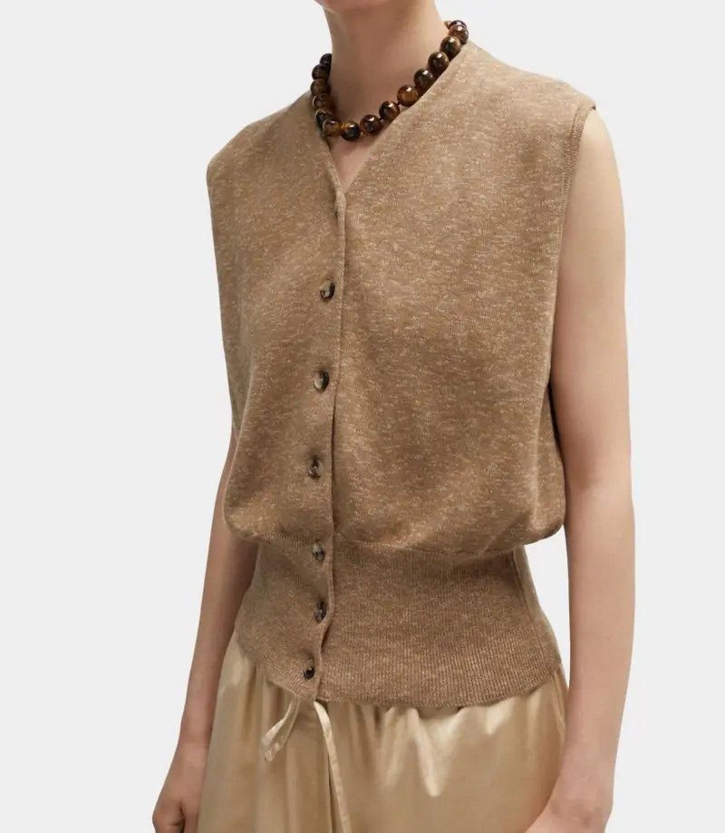 Flecked Cotton Waistcoat In Copal 1