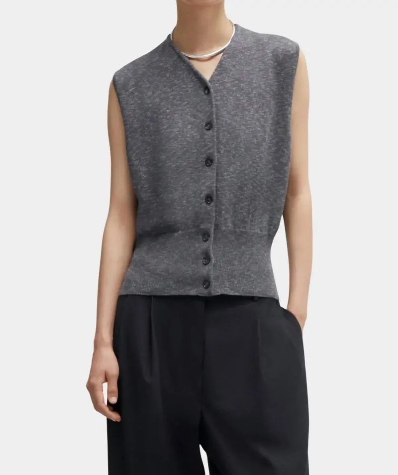 Flecked Cotton Waistcoat In Grey 1