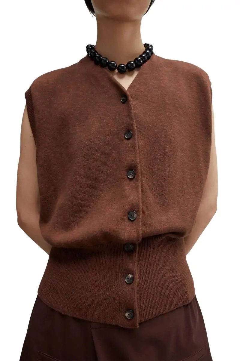 Flecked Cotton Waistcoat In Russet 1