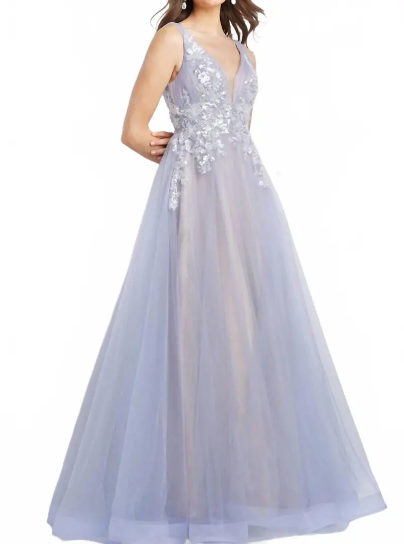 Floral Bodice A-Line Gown In Lavender 1