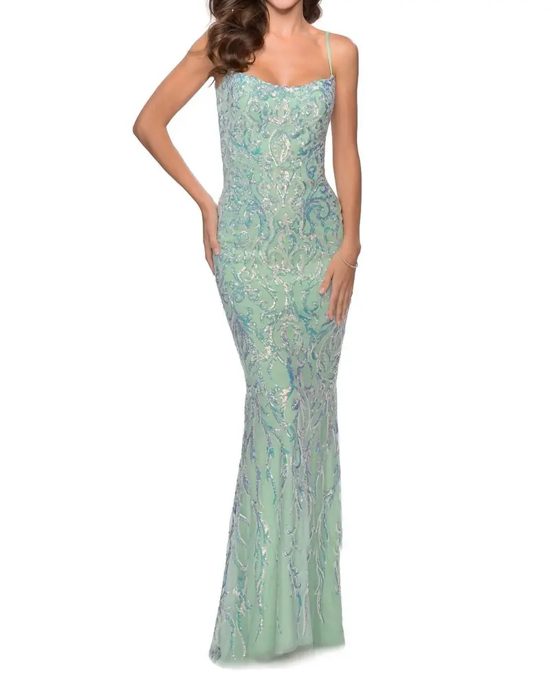 Floral Iridescent Sequin Prom Dress In Mint 1