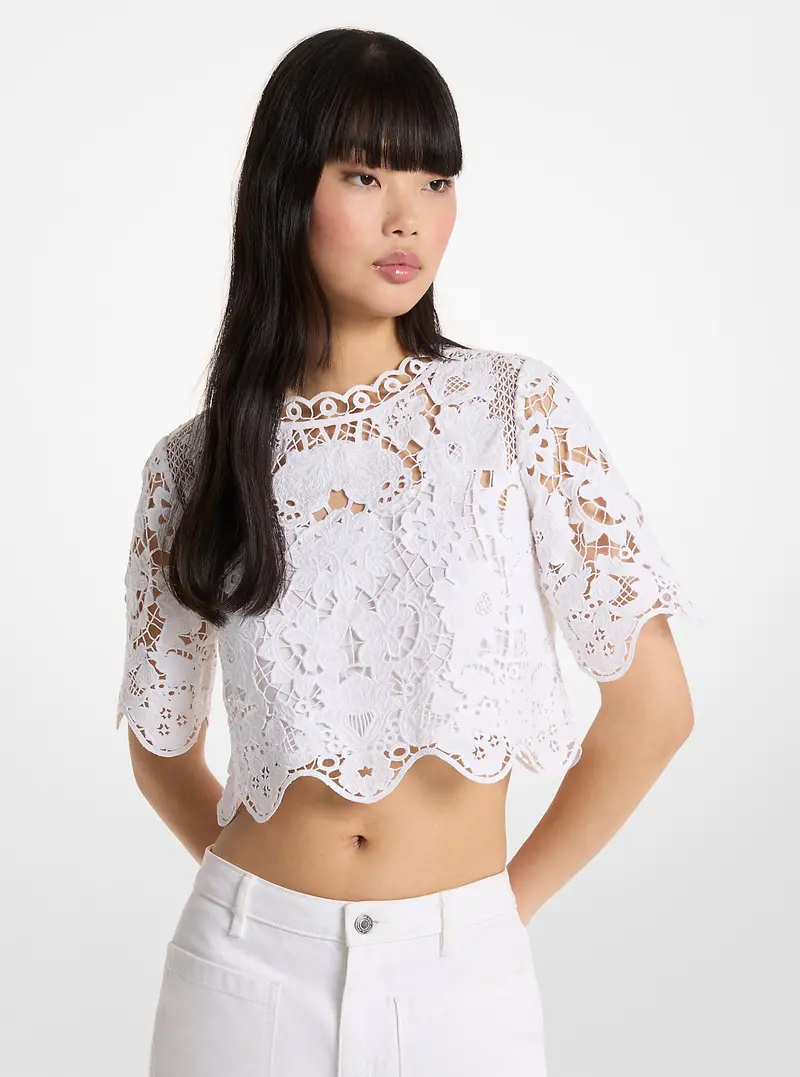 Floral Lace Cotton Cropped Shirt 1