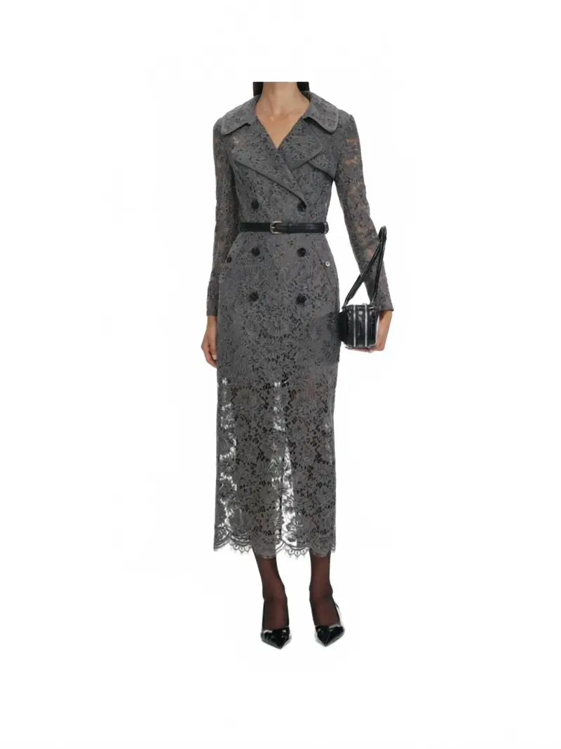 Floral Lace Midi Dress In Grey 1