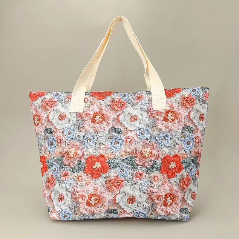 Floral Pattern Print Large Shoulder Tote Bag 1