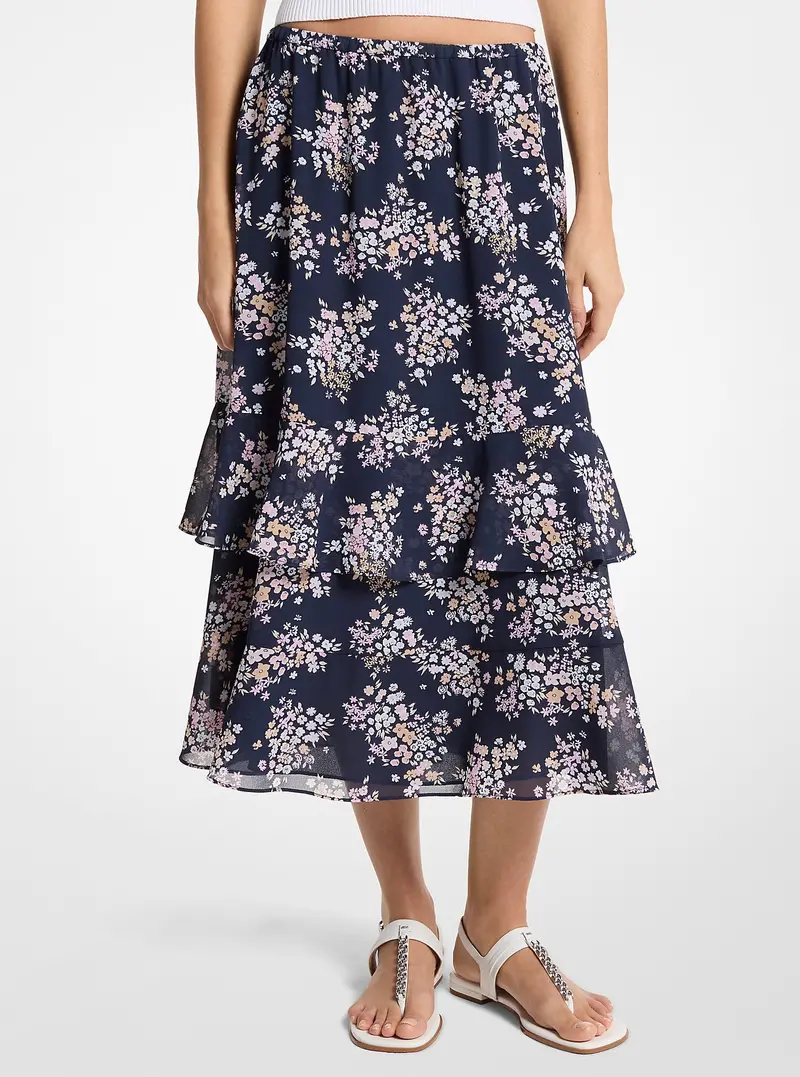 Floral Print Georgette Midi Skirt 1