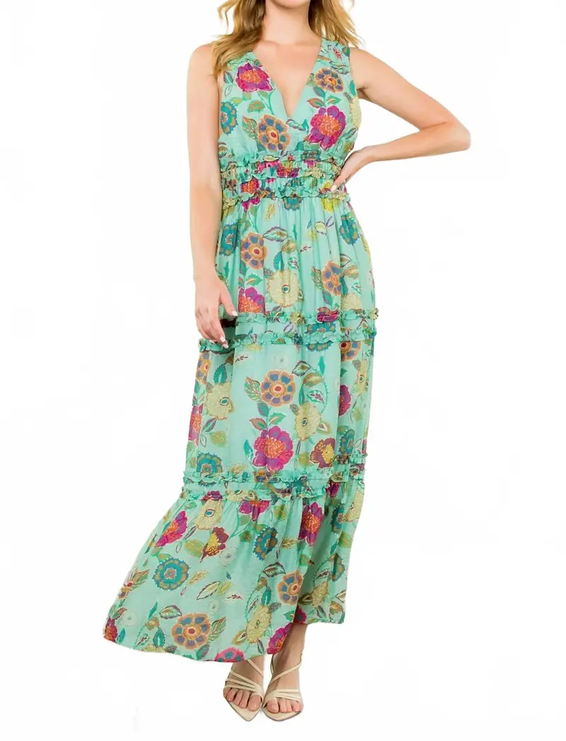 Floral Print Long Dress In Mint 1