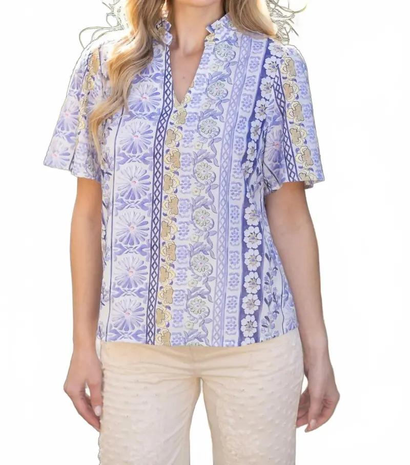 Floral Ruffle Collar Days Top In Lavender 1