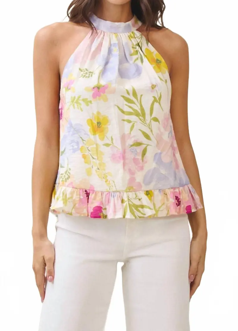 Floral Ruffle Halter Top In Multi 1