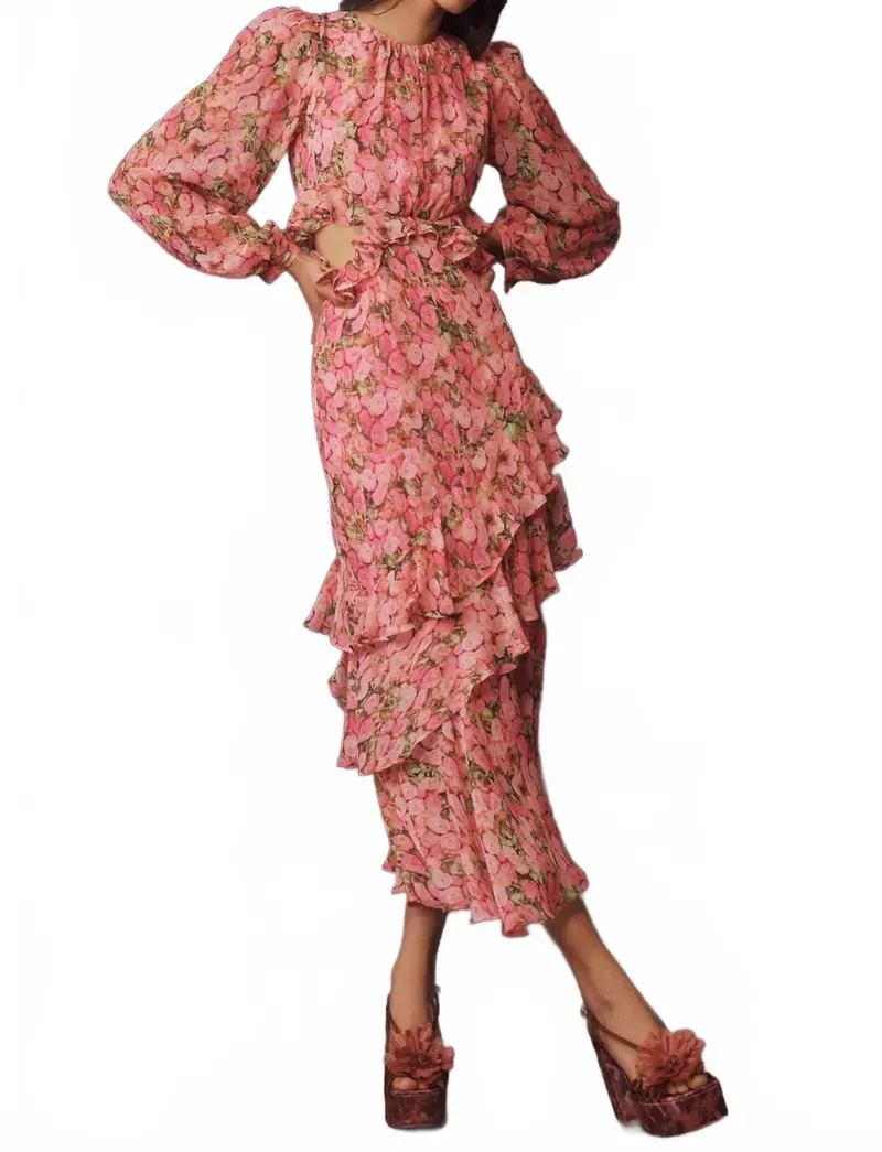 Floral Ruffled Maxi Dress In Pink/Multi 1