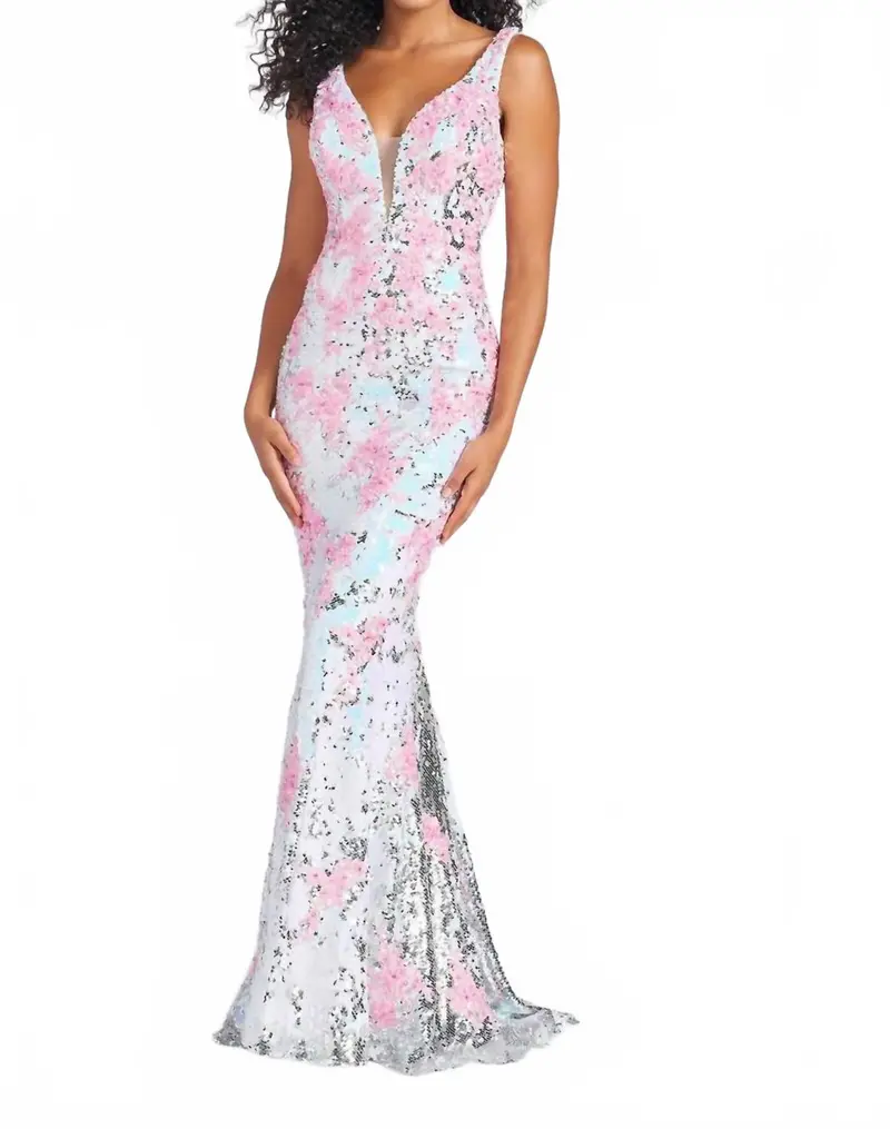 Floral Sequin Trumpet Prom Dress In Pink/Multi 1