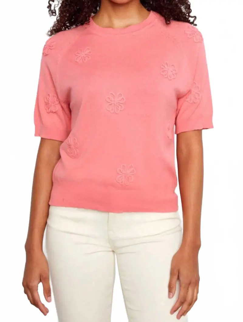 Floral Soutache Cotton Knit Top In Sorbet 1