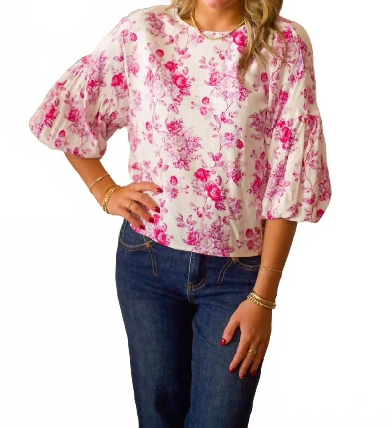 Floral Top With Puff Sleeve Blouse In Orchid 1