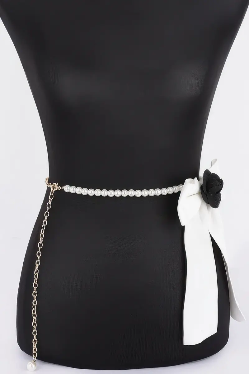 Flower Ribbon Faux Pearl Belt 1